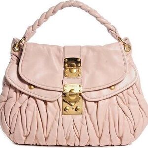 Authentic MIU MIU Coffer Matelassé Pleated Shoulder leather Bag Light Pink